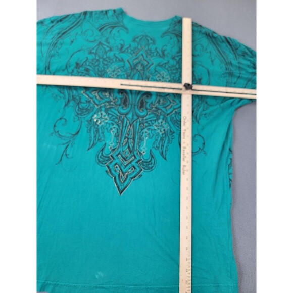 Xtreme Couture Shirt Mens 5XL Teal Graphic Cross Fleur-de-Lis Affliction Tattoo - Picture 10 of 12